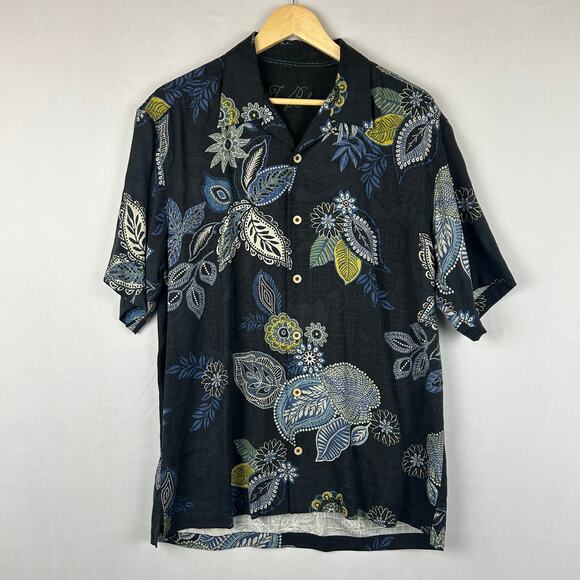 Tommy Bahama Floral 100% Silk Button Down Shirt Blue Beach Tropical Men's Size M - Picture 1 of 11
